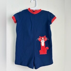 Vintage Kids Blue Cat Romper Size 2T